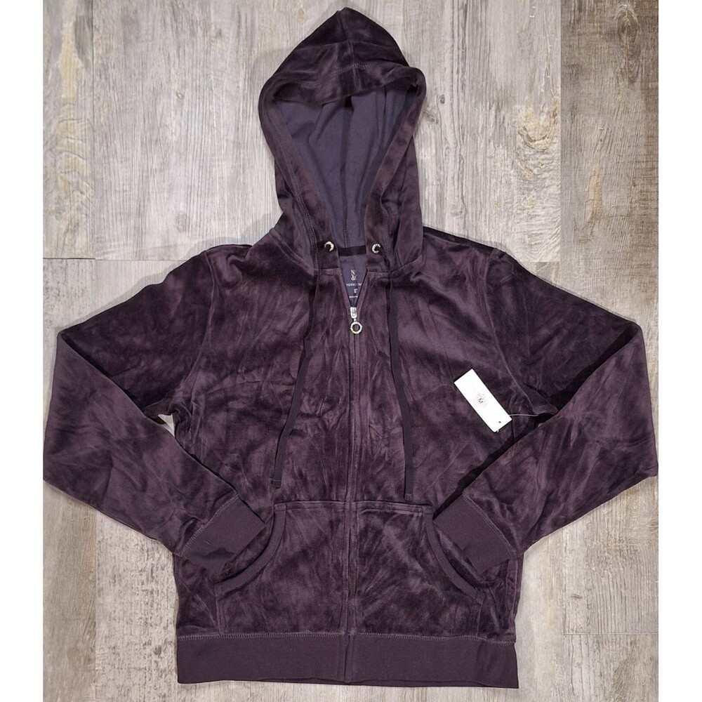 NY&C Women's Medium  Plum Velvet Zip-up Hooded Jacket Velour